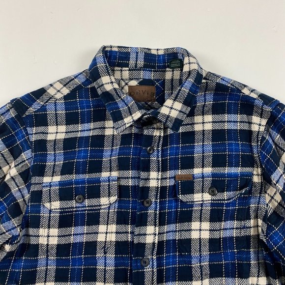 Orvis Flannel Shacket Shirt Jacket Mens Large Blue Check Plaid Cotton - Picture 2 of 12